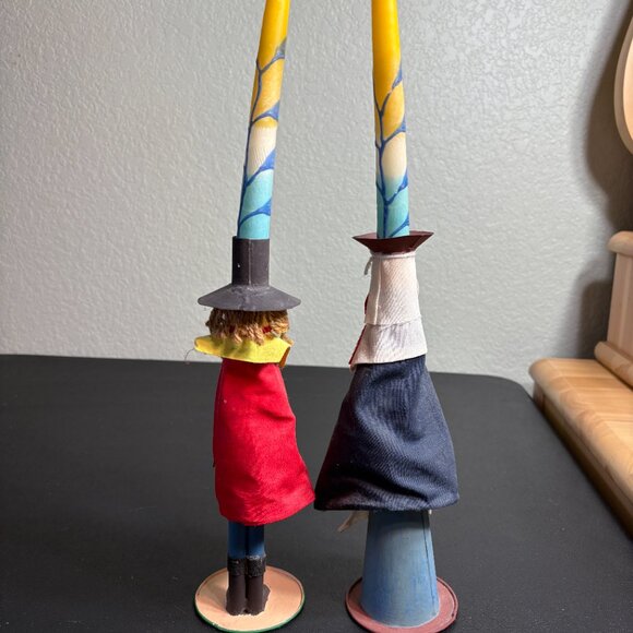 Primitive Thanksgiving Pilgrim Candle Holders and Candles - Picture 4 of 8